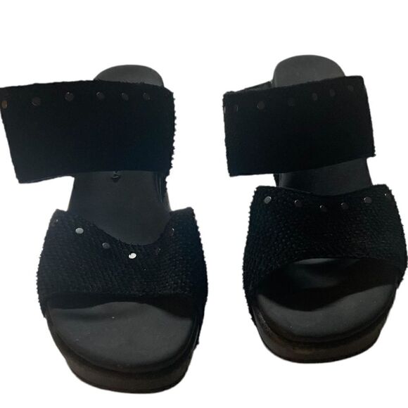 Naked Feet Black Studded Beslow Leather Platform Sandal Size 6.5 - Picture 11 of 11